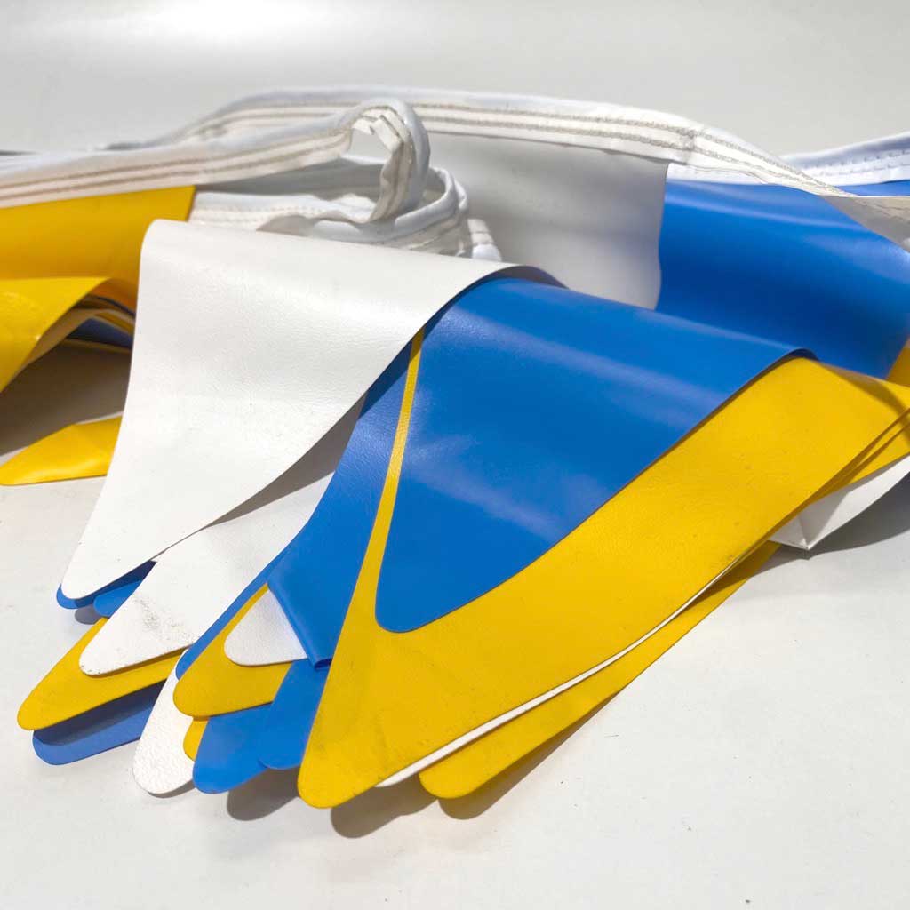 BUNTING, Plastic Blue Yellow White - Ex Long